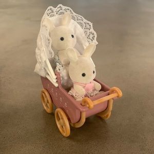 Calico Critters bunny twins with stroller
